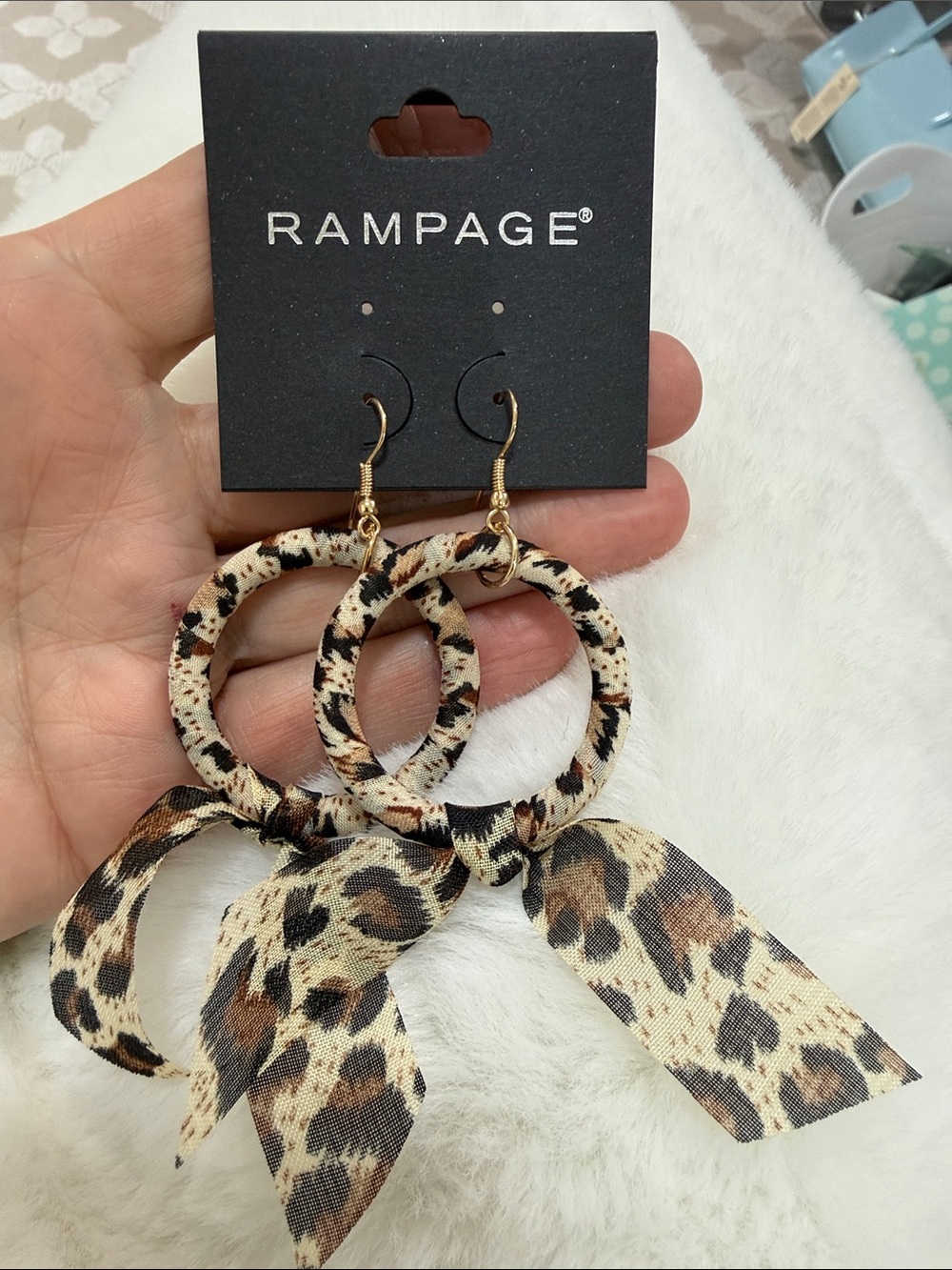 Rampage Leopard-Print Hoop Earrings with Bow Accent - Beige/Brown/Black